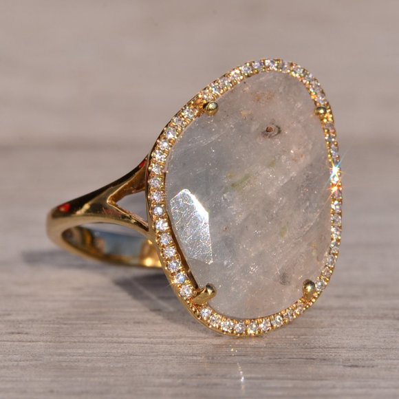 Gray Sapphire and Natural Diamond Halo Ring - Picture 5 of 9